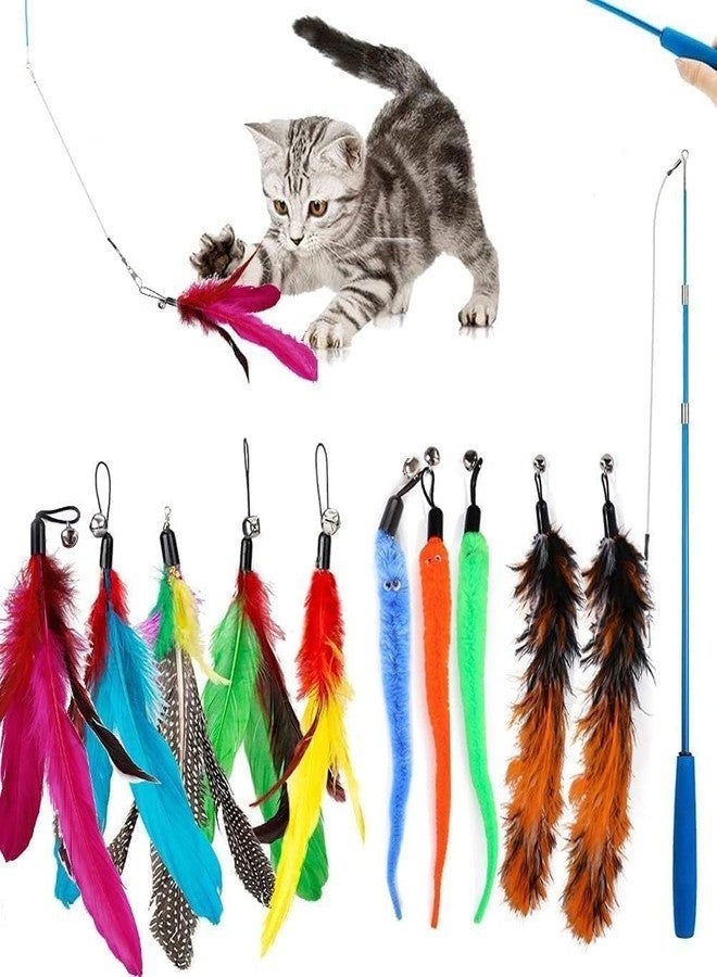 Aisbugur Interactive Cat Teaser Wand Toy Set with Feather and Plush Attachments Retractable Rod Bell Accessories Colorful Kitten Play Stick for Exercise and Training - Image 1
